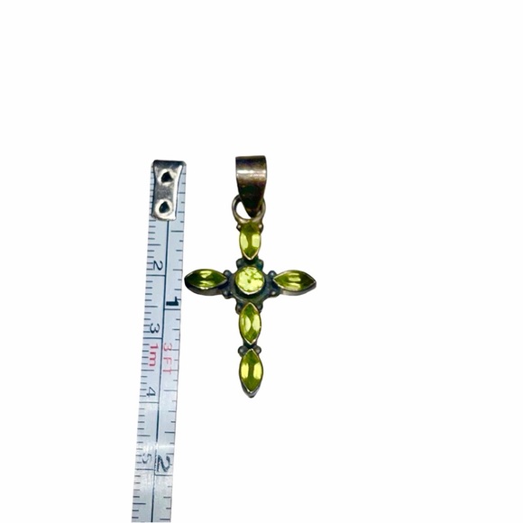 Sterling Silver Jewelry - Signed Sterling Silver .925 Peridot Gemstone Cross pendant green NEW Gorgeous